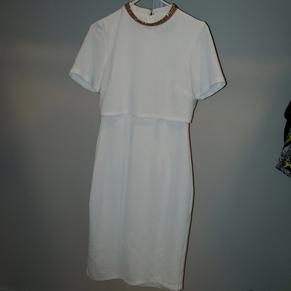 Asos White Dress with gold collar detail